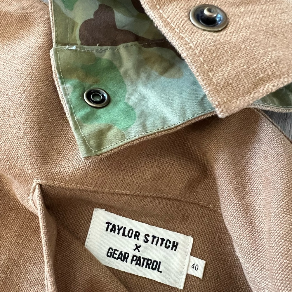 Taylor Stitch Gear Patrol Men's Tan Jacket with Camouflage Lining - Picture 2 of 5